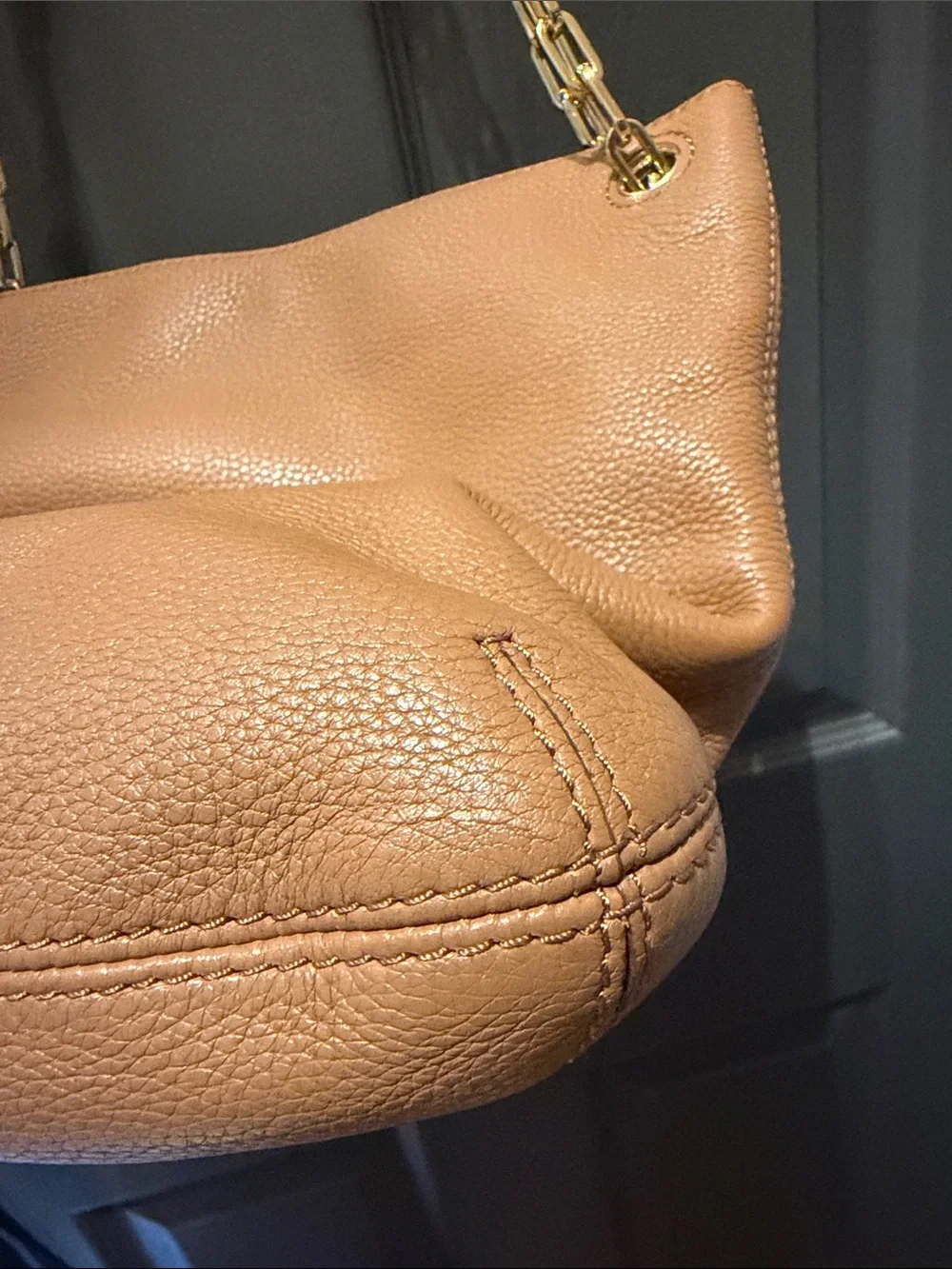Tory Burch Tan Pebbled Leather Chain Shoulder Bag